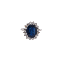 Round Sapphire Halo Diamond Ring 14k