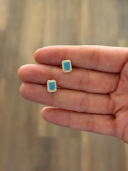 Square Diamond Turquoise Stud
