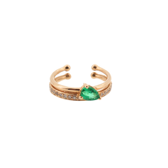 Pear Emerald and Diamond Earcuff 14k