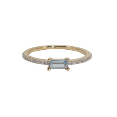 Blue Topaz  Birthstone Diamond Ring 14k