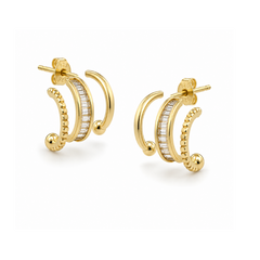 Half Open Baguette Zircon and Plain Studs (Silver & Gold)
