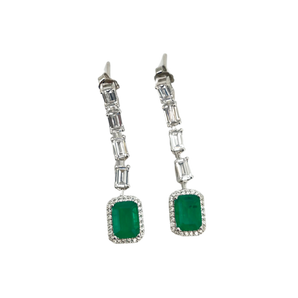 Emerald Shaped Drop Halo Emerald Earrings