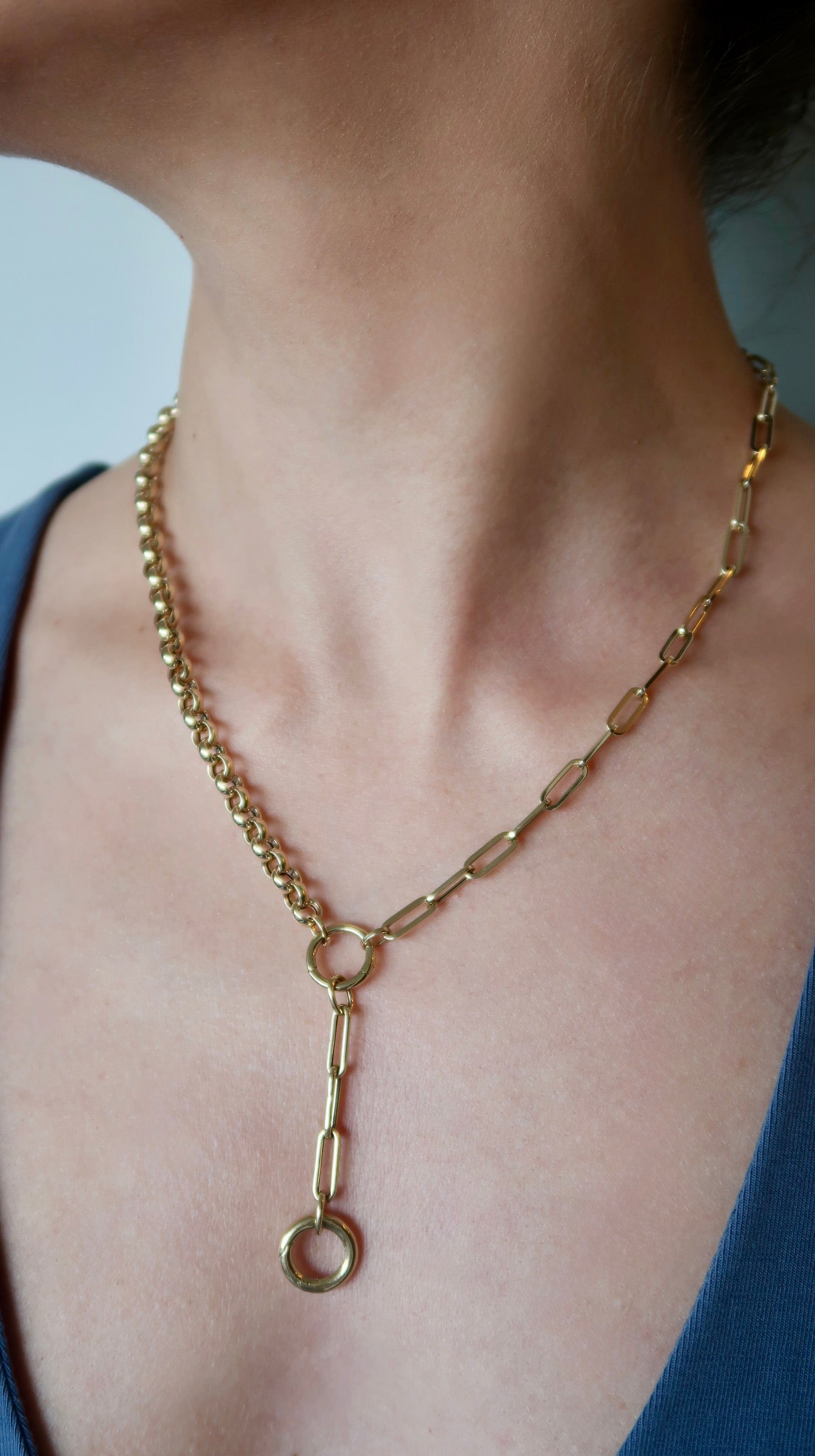 Double Paperclip And Rope Chain Double Style Half Paperclip and Rolo Chain 14k – lumai joyeria