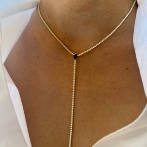 Gold Sapphire Tennis Lariat Necklace