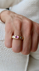 Inlay Pink Sapphire Diamond Gold Ring 14k
