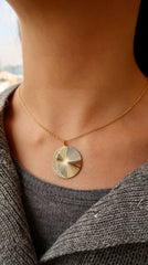 Half Moon Diamond Flutted Charm Necklace 14k
