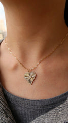 Heart Flutted Diamond Charm Necklace 14k