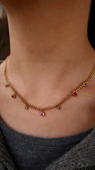Mixed Sapphire Charm Gold Necklace 14k