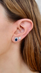 Oval Sapphire Diamond Halo White Gold Studs 18k