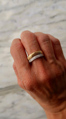 Gold Flutted with Diamonds Gold Ring 14k