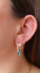 Blue Topaz Diamond Yellow Gold Hoop 14k