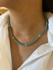 Gold Turquoise & Diamond Tennis Necklace