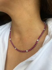 Ruby HQ & Flower Diamond Tennis Necklace