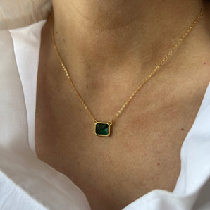 Emerald Bezel Gold Necklace