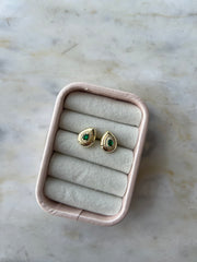 Pear Gold Mini Emerald Studs