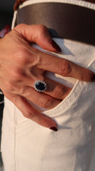 Oval Sapphire Diamond Halo Formal Ring 14k