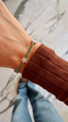 Emerald Silver Flower Tennis Bracelet