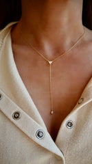 Lariat Zircon Bezel Gold Necklace