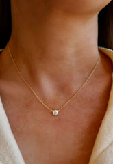 Single Diamond Bezel Gold Necklace