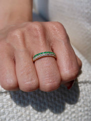 Emerald and Diamond Half Band 14k