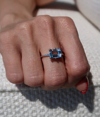 Sky Emerald Cut Topaz White Gold Ring 18k