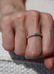 Diamond Pave with Round Emerald Half Band 14k