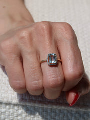 Aquamarine Emerald Cut Gold Ring 14k