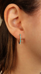 Turquoise and Diamond Gold Hoops 14k