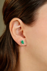 Emerald Cut Diamond Halo Baguette Studs 14k