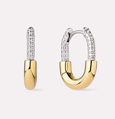 Gold PadLock and Silver Pave Hoops