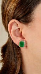 Emerald-Cut Emerald Diamond Halo Earrings 14k