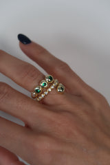 Round Bold Emerald Statement 3 Line Ring