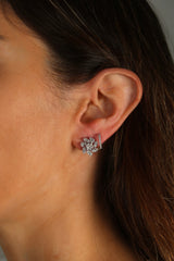 Diamond Flower Illusion Studs White Gold 14k