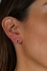 Halo Ruby Studs Yellow Gold 14k