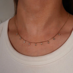 Multiple Diamond Bezel Charm Gold Necklace 14k