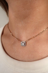 Diamond Baguette and Paperclip Necklace 14k