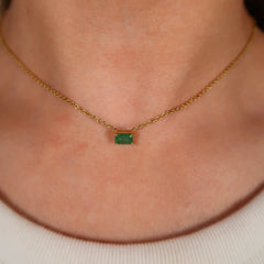 Mini Emerald Yellow Gold Necklace 14k