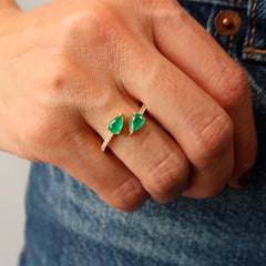 Pear Emerald Overlap Pave Ring