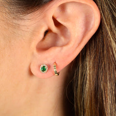 Mini Oval Gold Emerald Stud 14K
