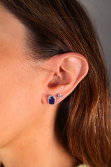 Cushion Sapphire Diamond Halo Studs 14k