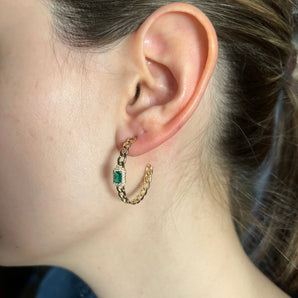 Gold Chain Emerald Hoops