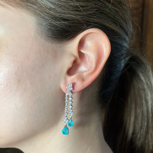Double Diamond Drop Paraiba Pear Earrings