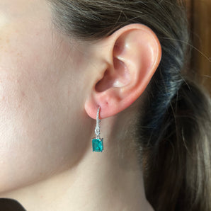 Skinny Diamond Emerald Drop Earrings