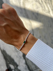 Single Emerald Stone Silver Tennis Bracelet