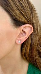Emerald-Cut Clear Zircon Gold Studs 14k