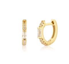 Skinny Baguette Gold Pave Huggies