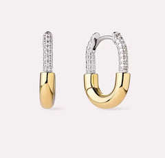 Gold and Silver Pave Huggies