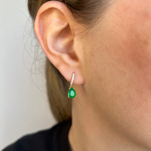 Pear Emerald Small Hoops