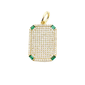 Square Pave Emerald Charm