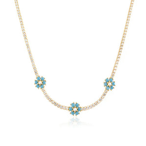 Turquoise Flower Tennis Choker Necklace